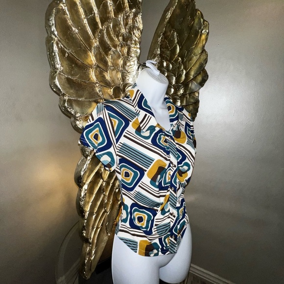 L.I.F.E. Love Is For Eternity 90s Y2K Retro Swirl Print Blouse Top Size M - Picture 4 of 12